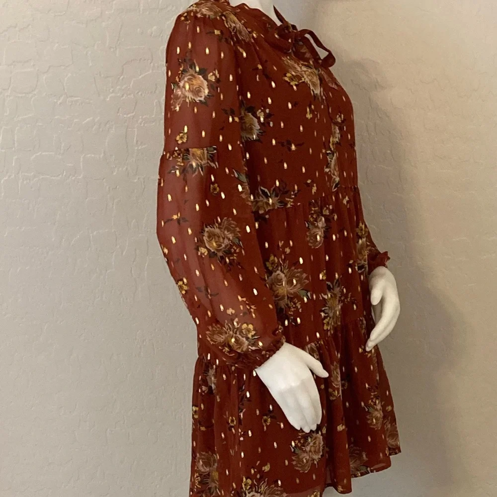 Luxology Rust Floral Baby Doll Dress S_6